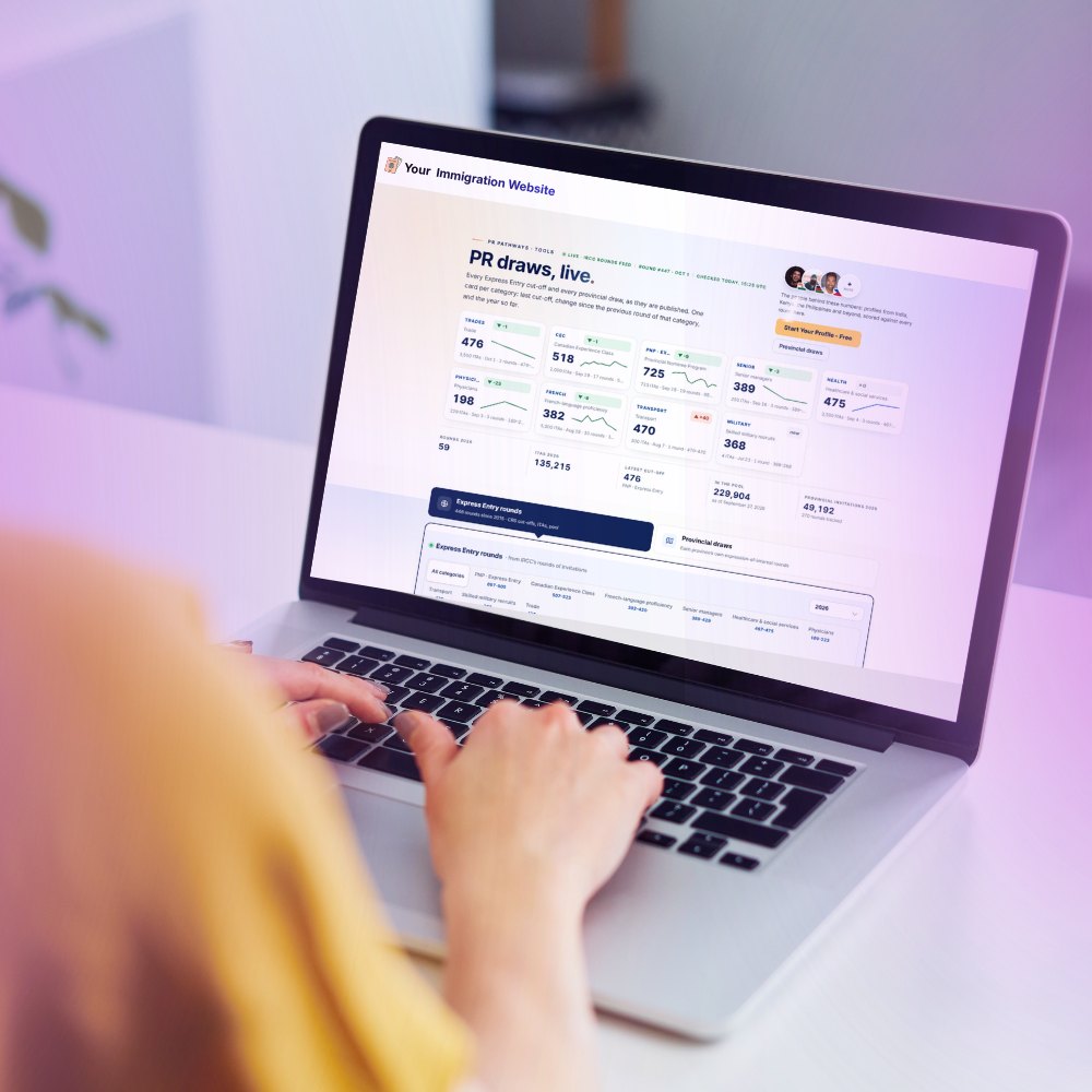 A consultant viewing a live Express Entry draw dashboard on their own website