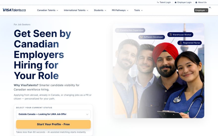 The VisaTalents home page